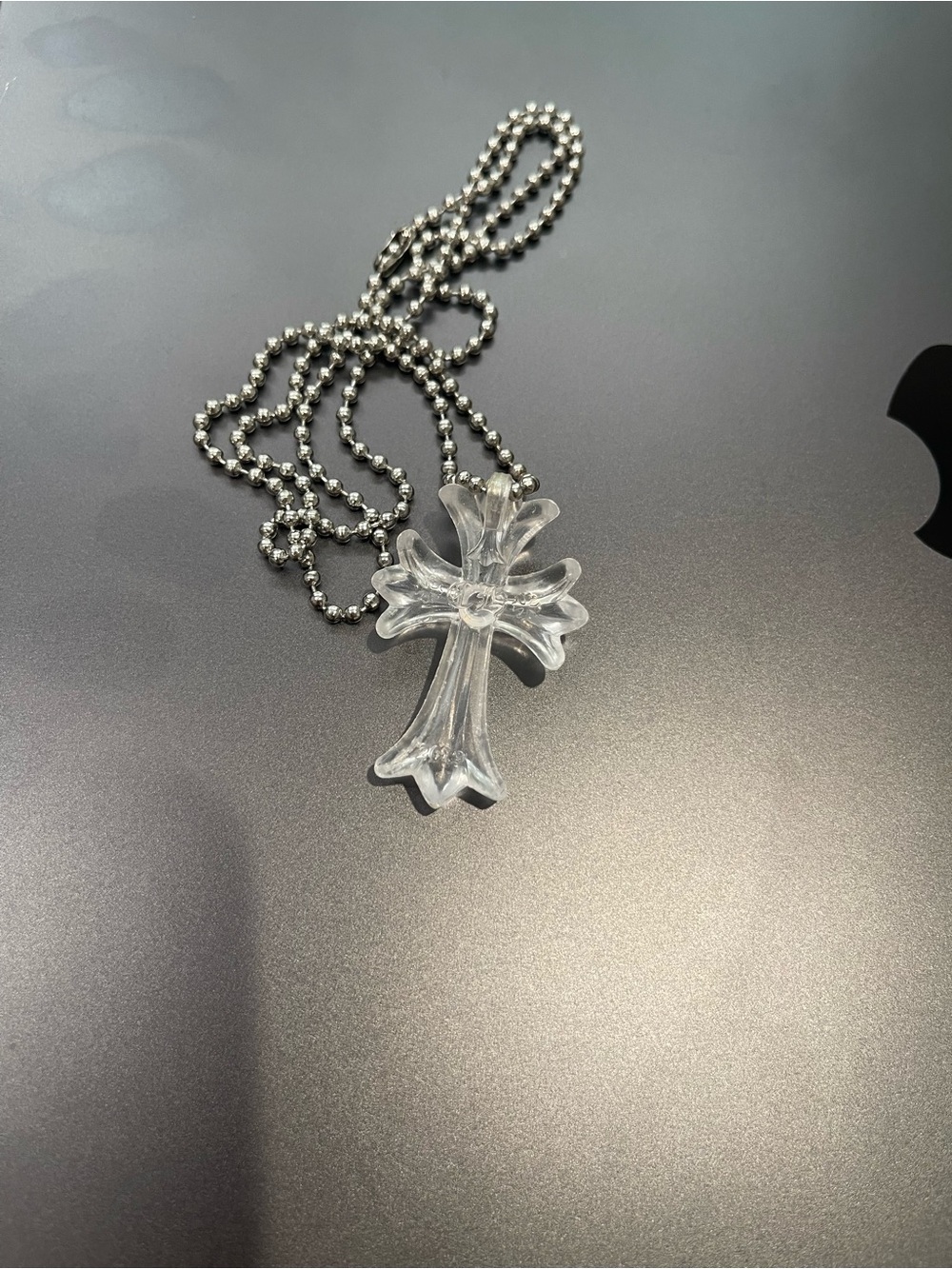 Chrome Hearts Transparent Crystal Cross Pendant on Silver Ball Chain - Picture 2 of 3